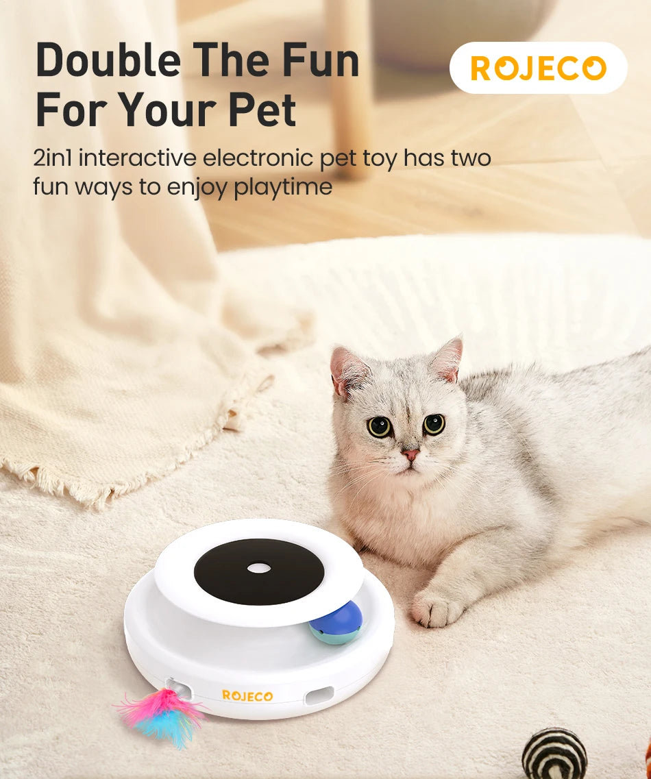 ROJECO 2-in-1 Smart Cat Toy: Automatic Feather Ball with 5 Modes for Interactive Fun