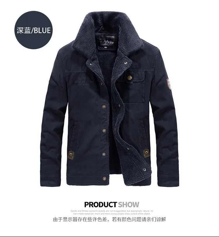 Winter Fleece-lined Denim Jacket Men's High Quality Thickened Lambswool Warm Parka Outdoor Hiking Camping Cold-proof Work Coat