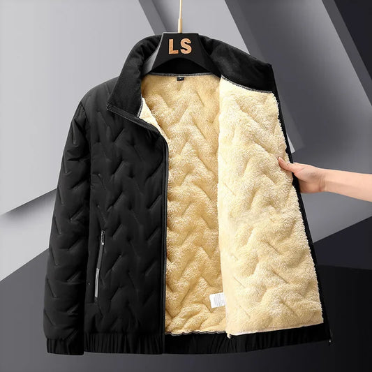 Winter Jacket Men Thermal Lined Thick Warm Fleece Jacket 2023 New Male Coat Turn Down Collar Parkas Korean Outerwear Mens Jacket
