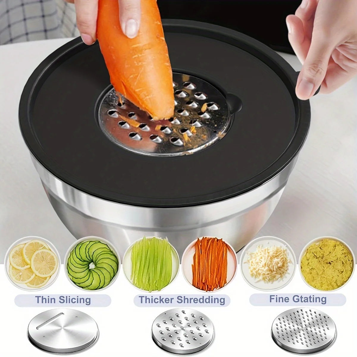 8-Piece Stainless Steel Mixing Bowl Set with Airtight Lids | Non-Slip Bottoms, Black Kitchen Bowls for Baking & Serving