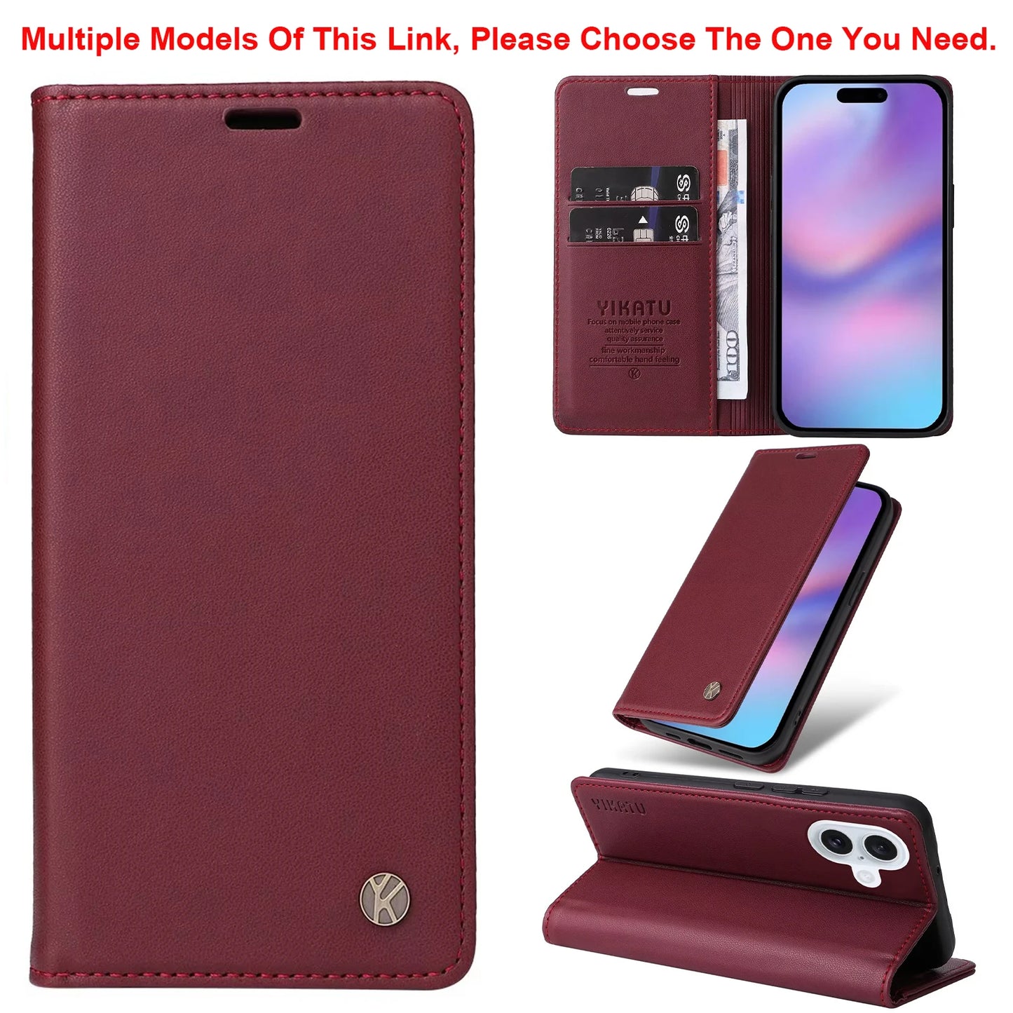 Magnetic Flip Wallet Leather Case for iPhone 17 / 16 / 15 / 14 / 13 / 12 / 11 Series – Multi‑Functional Kickstand Card Holder Cover
