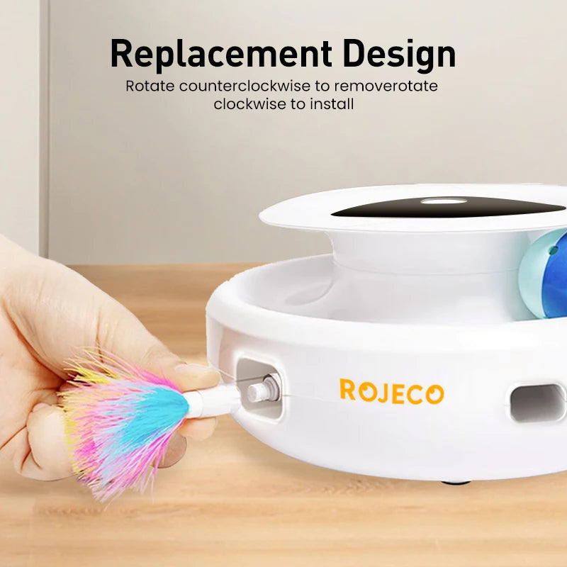 ROJECO 2-in-1 Smart Cat Toy: Automatic Feather Ball with 5 Modes for Interactive Fun