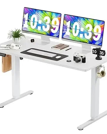 Electric Standing Desk - 40 x 24 inch Adjustable Height Sit to Stand Up Desk with Splice Board, Rising Home Office ComputerWhite