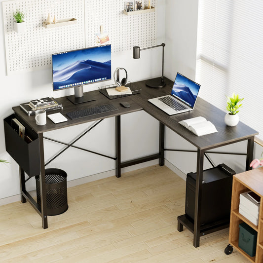 JHK 50-Inch L-Shaped Gaming Desk with CPU Shelf & Side Bag | Space-Saving Office Writing Table for Home, Bedroom, and Small Spaces