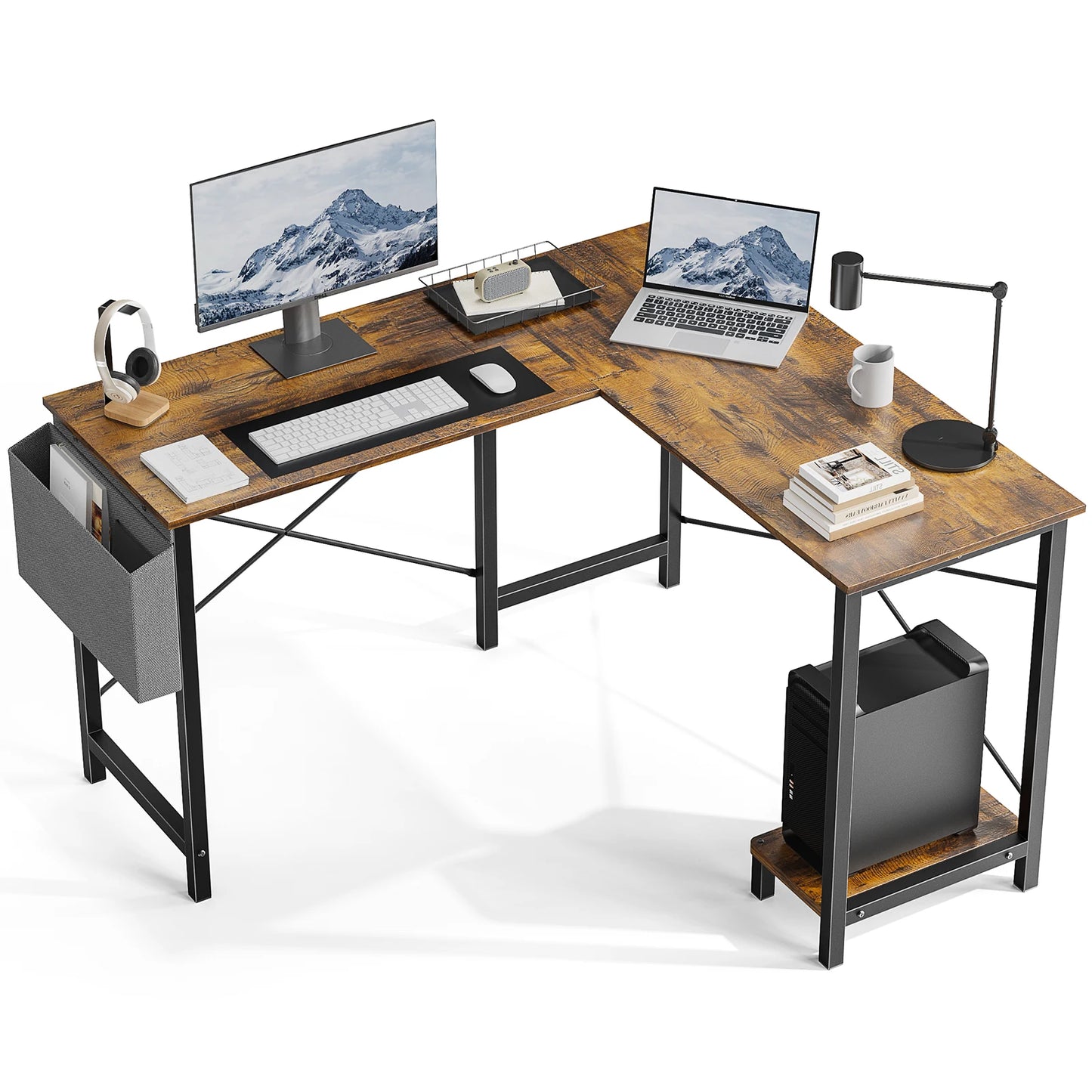 JHK 50-Inch L-Shaped Gaming Desk with CPU Shelf & Side Bag | Space-Saving Office Writing Table for Home, Bedroom, and Small Spaces