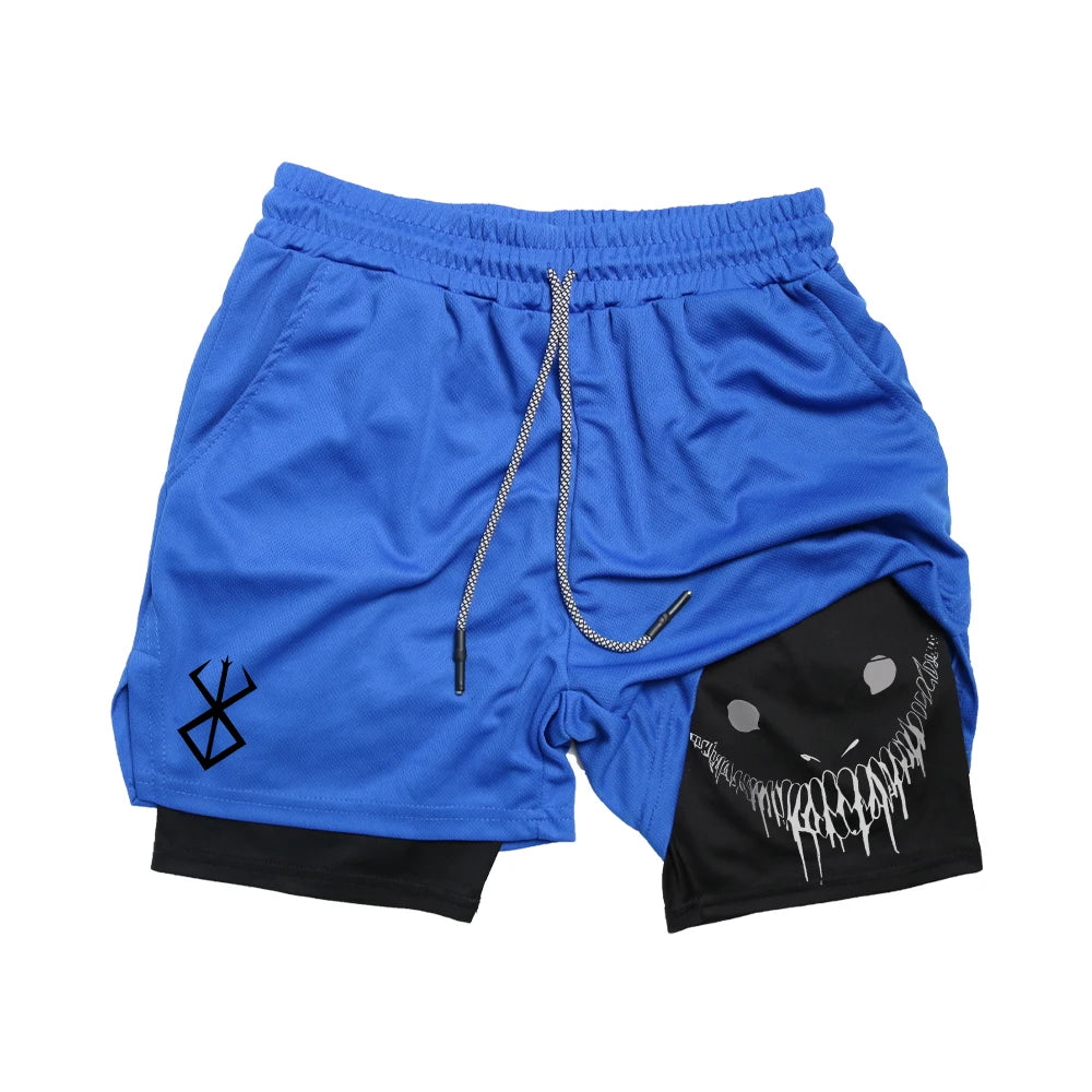 Berserk Anime Men's 2-in-1 Running Shorts: Quick-dry, Double Deck for Gym and Jogging