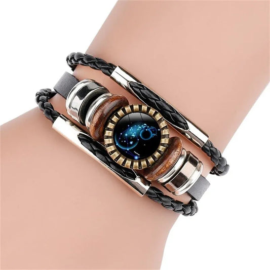 Taurus Leo Zodiac Signs Constellation Charm Bracelet Men Women Fashion Multilayer Weave Leather Bracelet Bangle Jewelry Gifts