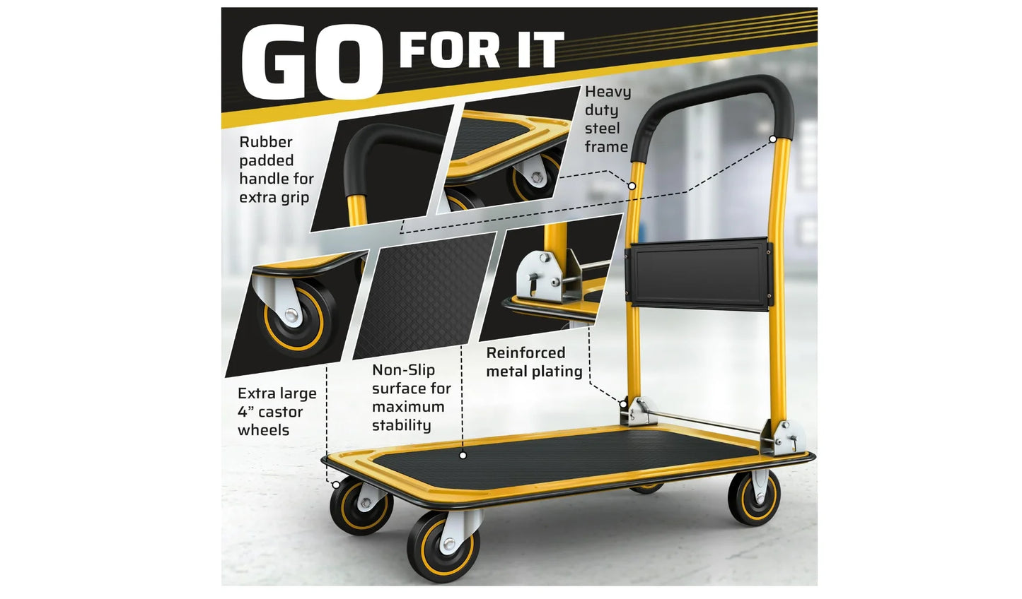 Heavy-Duty Foldable Push Cart Dolly | 660 lbs Capacity Collapsible Moving Platform Hand Truck with Swivel Wheels