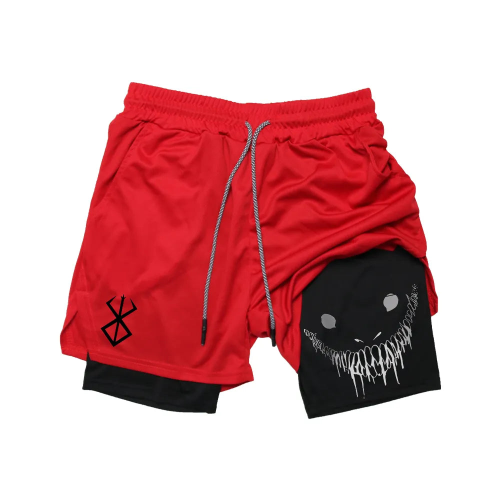 Berserk Anime Men's 2-in-1 Running Shorts: Quick-dry, Double Deck for Gym and Jogging