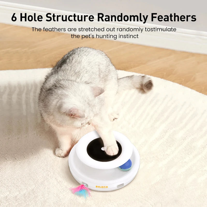 ROJECO 2-in-1 Smart Cat Toy: Automatic Feather Ball with 5 Modes for Interactive Fun