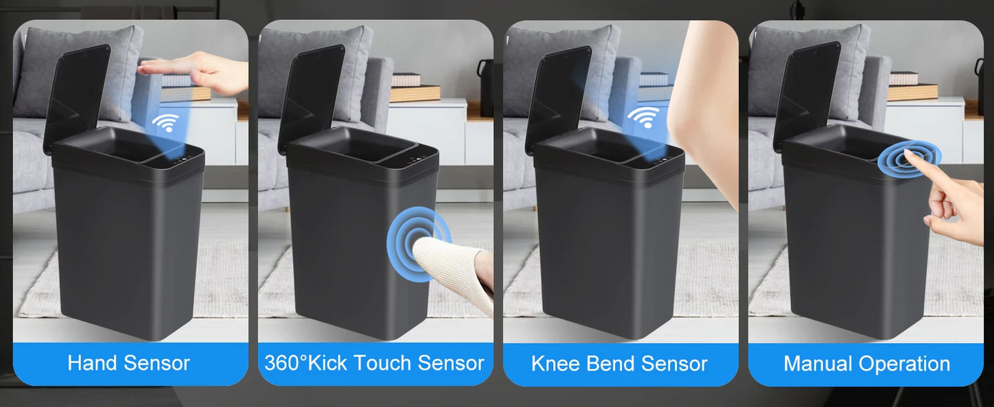 18L Black Bathroom Automatic Trash Can Touchless Smart Motion Sensor Garbage Can with Lids for Bedroom Living Room Office