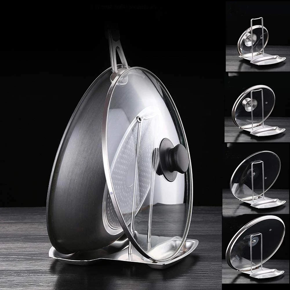 Stainless Steel Pot Lid Rack - Detachable Kitchen Pan Cover Shelf and Utensil Holder