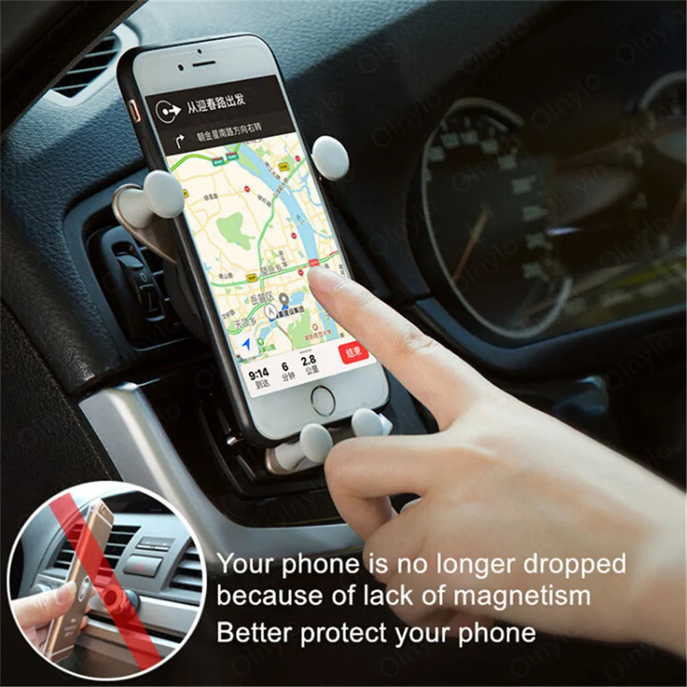 Gravity Car Phone Holder – Air Vent Clip, Smile Face Mount for iPhone, Samsung, Xiaomi, and GPS Support