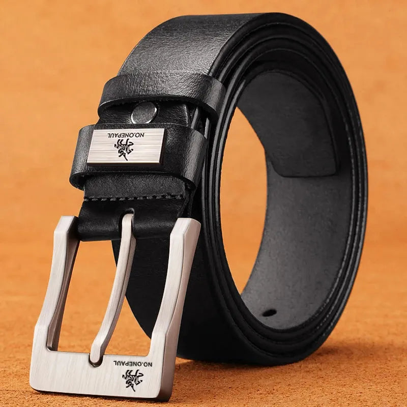Genuine Leather Men's Buckle Jeans Belt - High Quality Cowskin, Casual, Business Cowboy Style, Fashion Designer, New