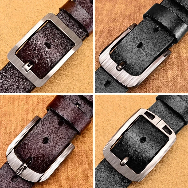 Genuine Leather Men's Buckle Jeans Belt - High Quality Cowskin, Casual, Business Cowboy Style, Fashion Designer, New