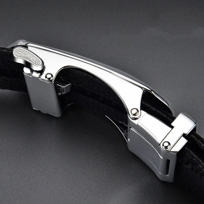 Luxury Genuine Leather Belt for Men with Automatic Metal Alloy Buckle - Plus Size"