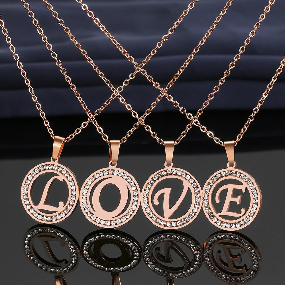 CACANA 316L Stainless Steel A-Z Letter Necklace with Crystal Rhinestone, Ideal for Women's Wedding and Valentine's Day Gifts.