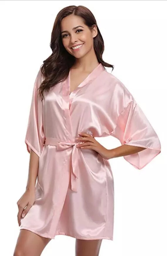 RB032 New Silk Kimono Robe Bathrobe Women Silk Bridesmaid Robes Sexy Navy Blue Robes Satin Robe Ladies Dressing Gowns