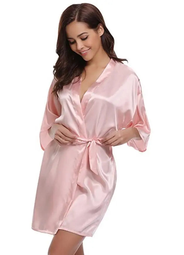 RB032 New Silk Kimono Robe Bathrobe Women Silk Bridesmaid Robes Sexy Navy Blue Robes Satin Robe Ladies Dressing Gowns