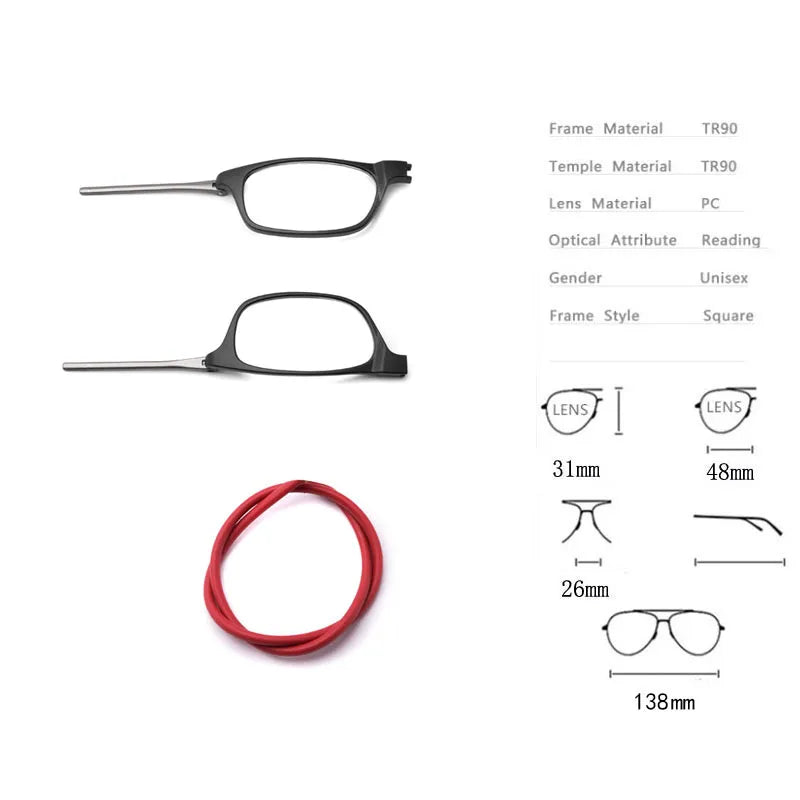 Portable Magnetic Reading Glasses with Adjustable Lanyard for Men and Women