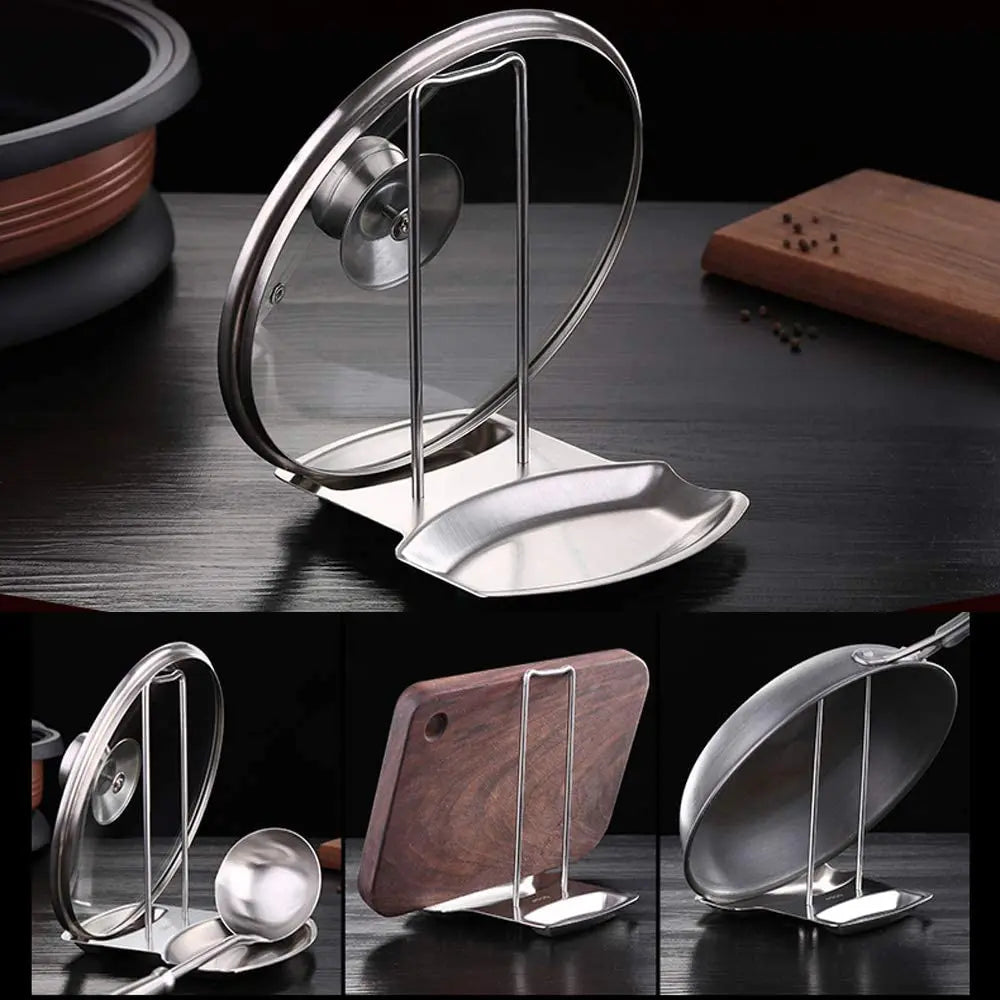 Stainless Steel Pot Lid Rack - Detachable Kitchen Pan Cover Shelf and Utensil Holder