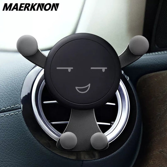 Gravity Car Phone Holder – Air Vent Clip, Smile Face Mount for iPhone, Samsung, Xiaomi, and GPS Support