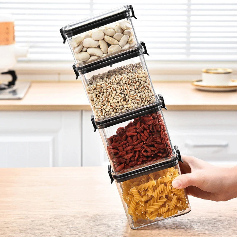 3/5Pcs Sealed Kitchen Storage Jars Set - Moisture-proof Plastic Grain and Seasoning Organizer