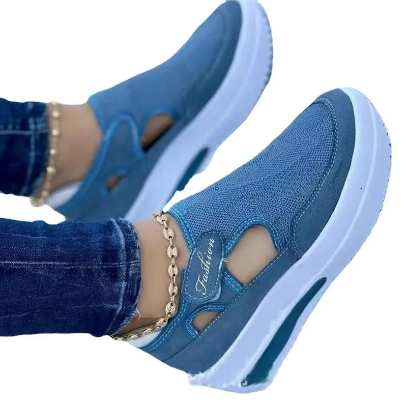 Women's Fashion Vulcanized Sneakers: Solid Color, Casual, Breathable, Platform Wedges, Walking Shoes.