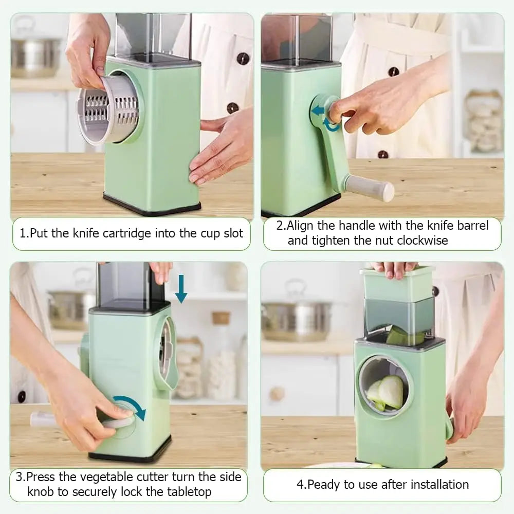 Kitchen 3 in 1 Manual Rotary Cheese Grater With Handle, Kitchen Vegetable Slicer, Chopper, Grinder, Rotary Slicer for Easy Clean