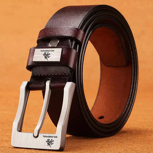 Genuine Leather Men's Buckle Jeans Belt - High Quality Cowskin, Casual, Business Cowboy Style, Fashion Designer, New