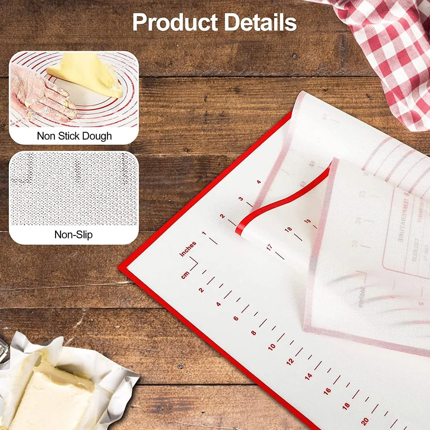 UNTIOR Silicone Kneading Dough Mat for Baking, Pizza, and Cake Making