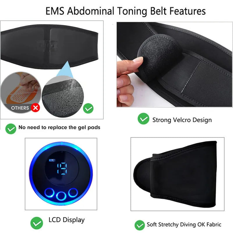 Electric Abs Abdominal Trainer EMS Muscle Stimulator Toning Belt for Home Gym Fitness and Weight Loss.