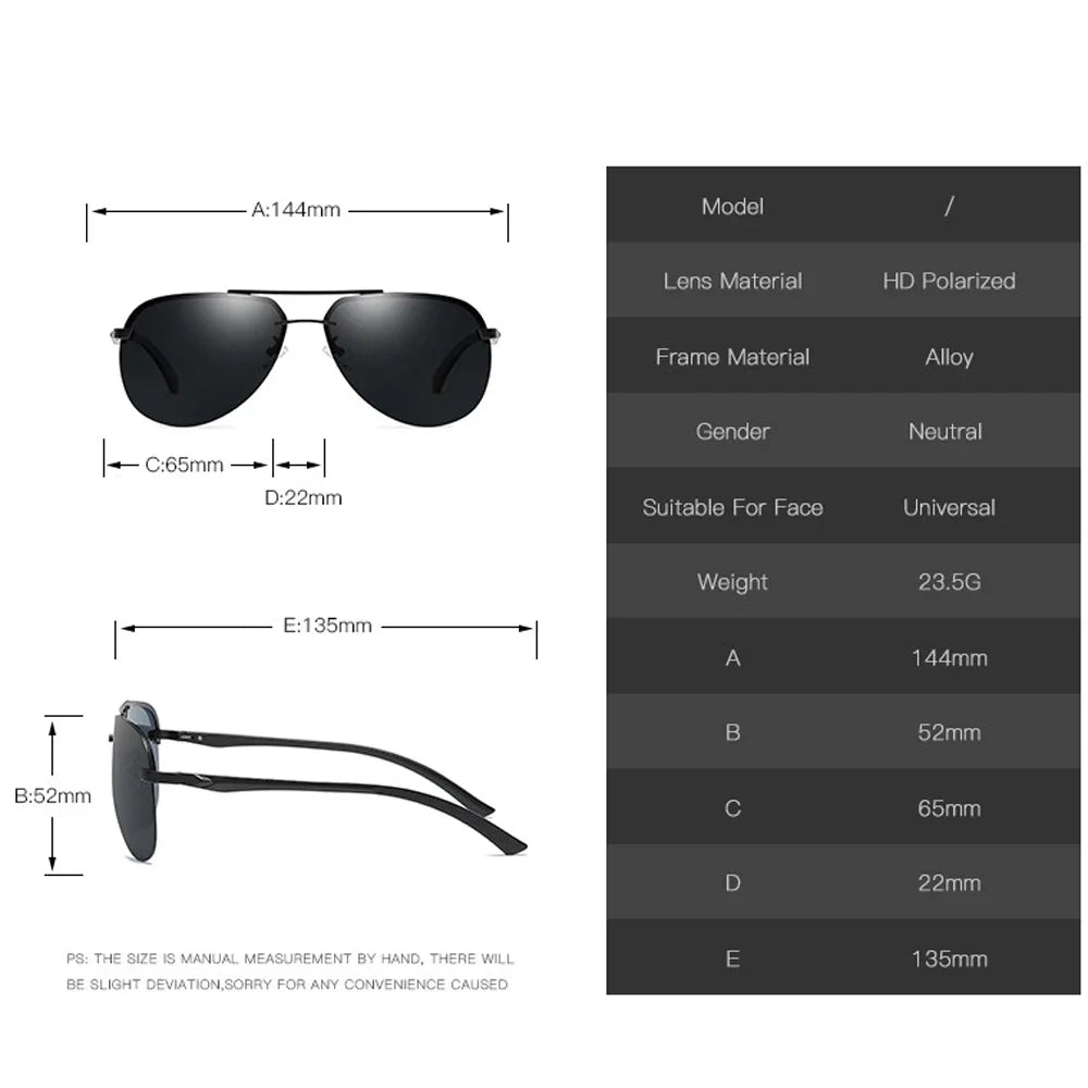 New Polarized Men's Sunglasses - Classic Metal Frame Driving Sun Glasses with Mirror Lens - Suitable for Men and Women