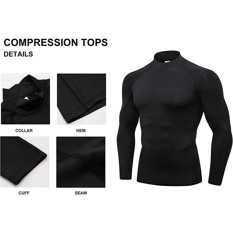 Men's Long Sleeve Compression Gym T-Shirt - Quick Dry, Tight Fit for Bodybuilding and Running