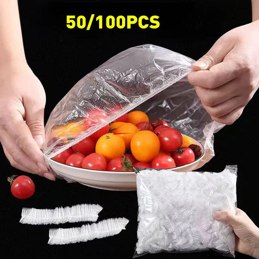 Reusable Disposable Food Cover Plastic Wrap - Elastic Lids for Kitchen Bowls and Plates