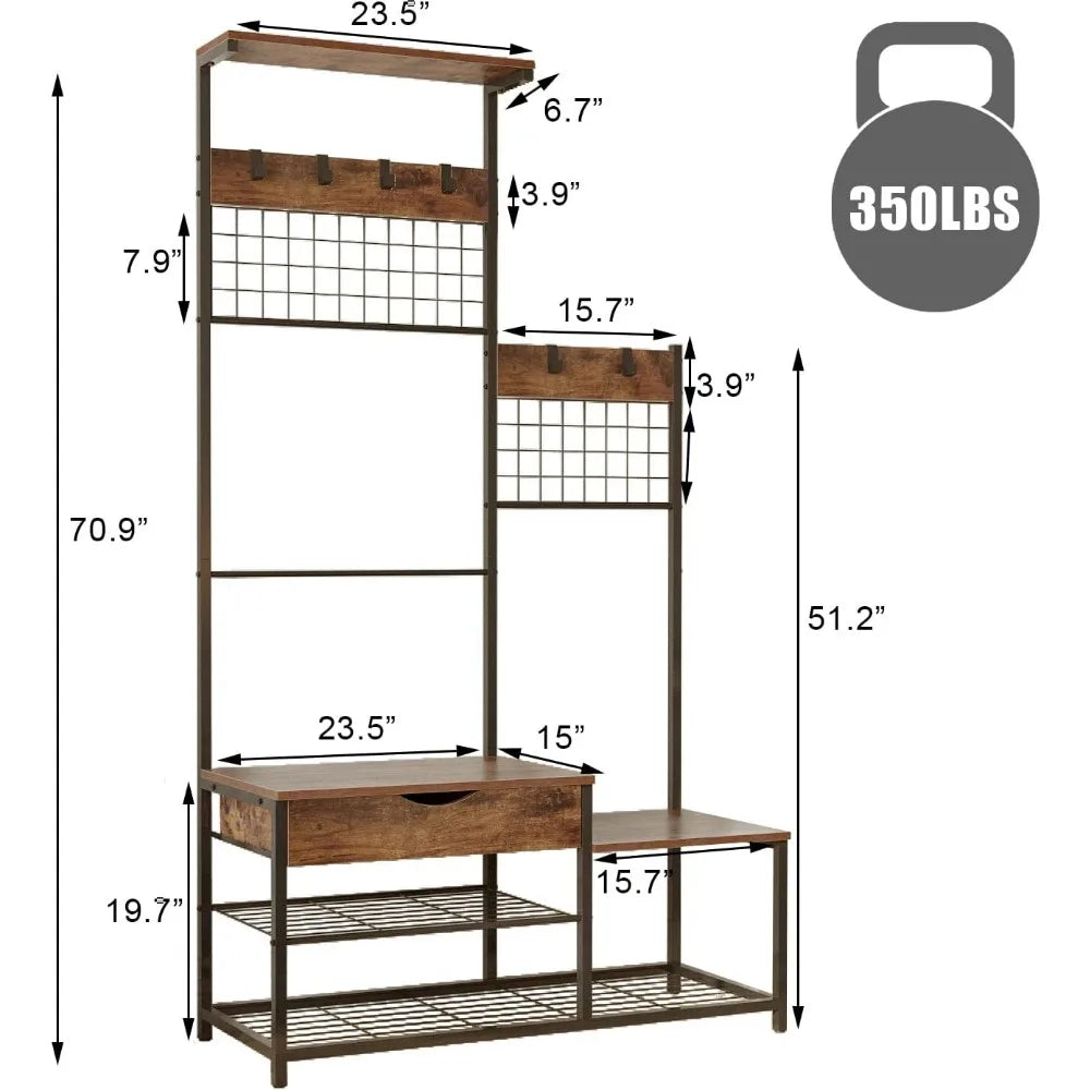 Floor Coat Rack for Bags Entryway Bench With Coat Rack Parent-Child Hall Tree With Entryway Bench and Shoe Storage Stand Hanger