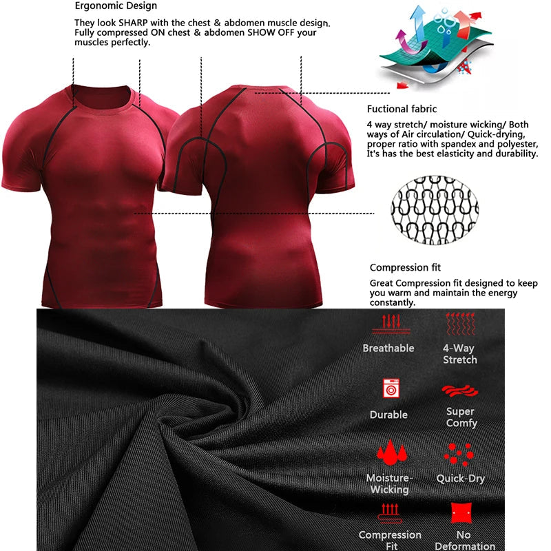 Men's Compression T-Shirt - Quick Dry, Athletic Sportswear for Gym and Running