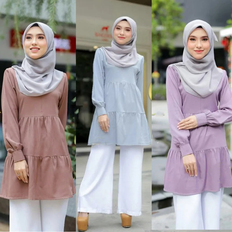 Muslim Women Blouse Islamic Clothing for Girls Long Sleeve Tops Woman Islamism Blouses Abayas for Women Turkish T-shirts