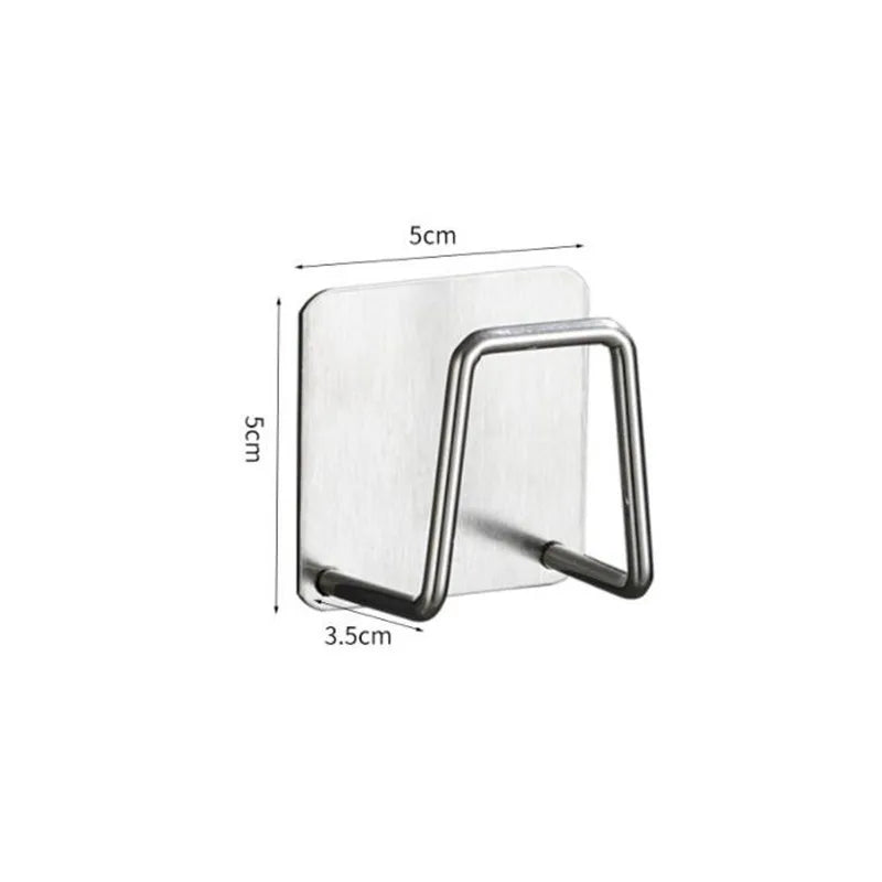 Stainless Steel Kitchen Sink Shelf with Adhesive Hooks for Sponges and Storage