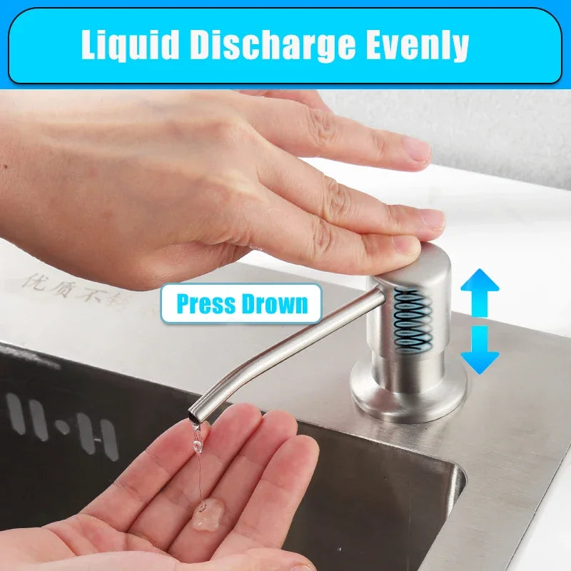 Kitchen Sink Liquid Soap Dispenser Pump Stainless Steel 500ML Liquid Soap Bottle Sink Mount Hand Pressure Soap Dispenser Bottle