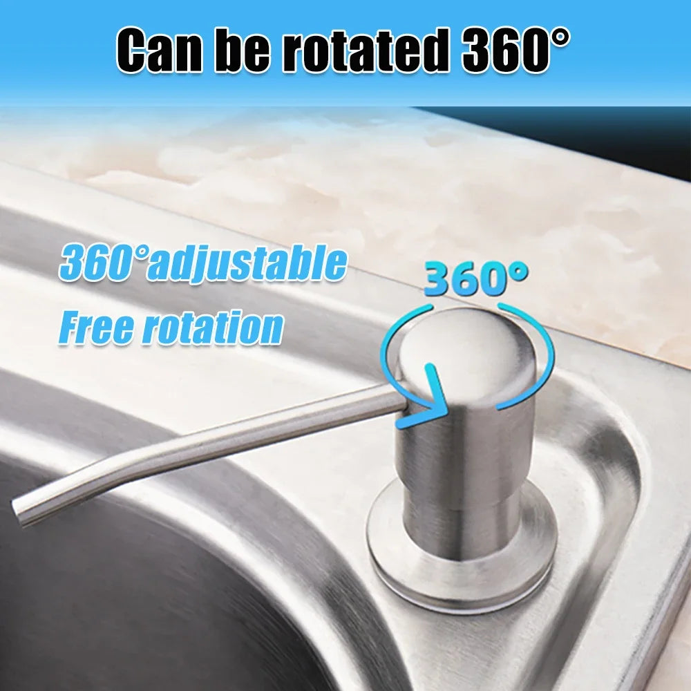 Kitchen Sink Liquid Soap Dispenser Pump Stainless Steel 500ML Liquid Soap Bottle Sink Mount Hand Pressure Soap Dispenser Bottle