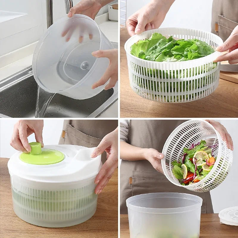 Plastic Manual Vegetable Drier Salad Spinner Lettuce Greens Washer Crisper Strainer Household Kitchen Salad Vegetable Drier Tool