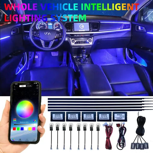 6in1 Car Interior Acrylic Guide Fiber Strip 18 in 1 Backlight Car Ambient Lights RBG 64 Color Decoration Atmosphere Lamp