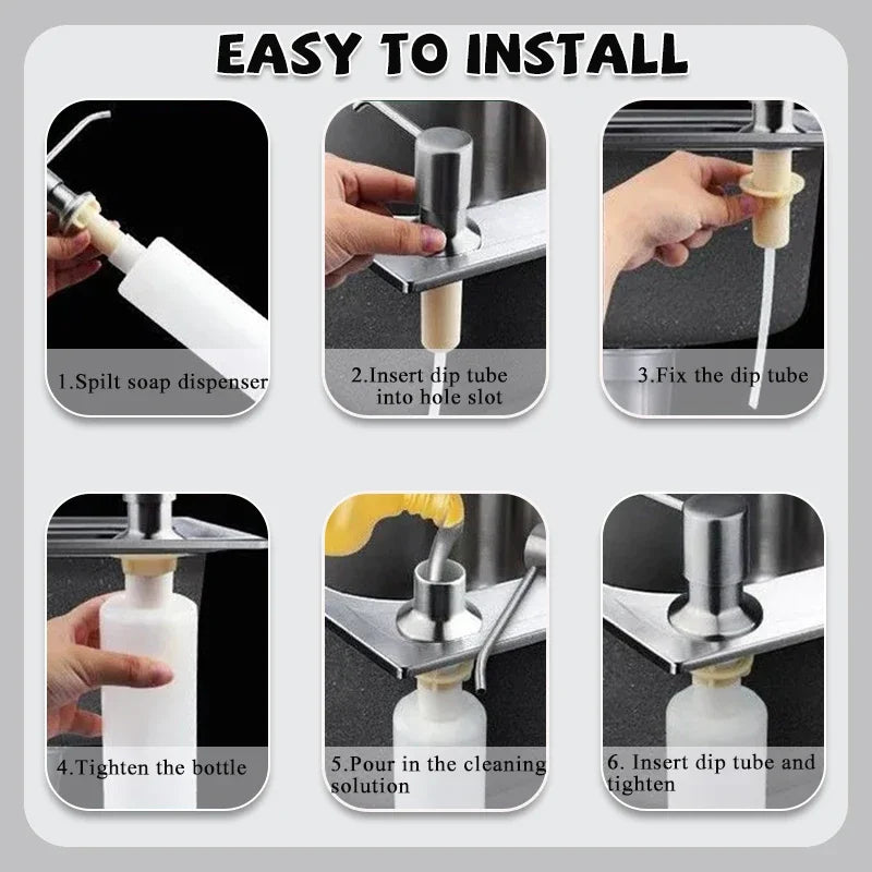 Kitchen Sink Liquid Soap Dispenser Pump Stainless Steel 500ML Liquid Soap Bottle Sink Mount Hand Pressure Soap Dispenser Bottle