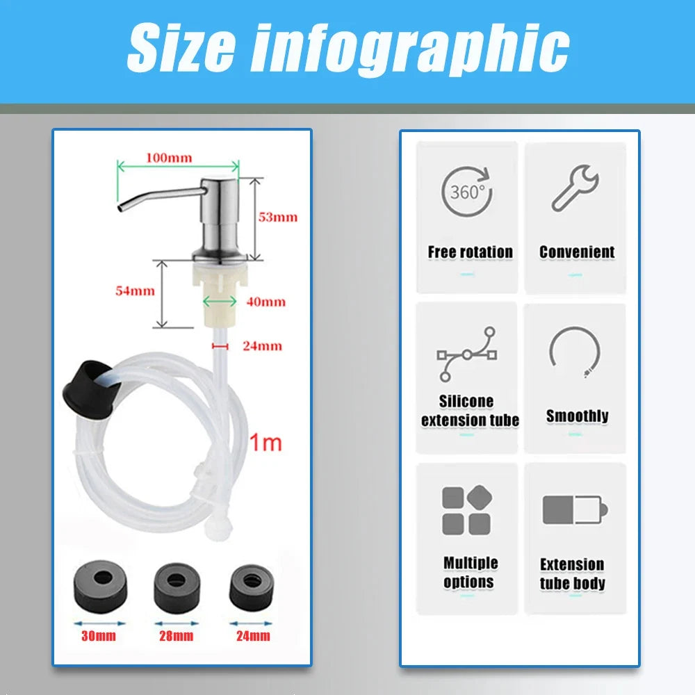 Kitchen Sink Liquid Soap Dispenser Pump Stainless Steel 500ML Liquid Soap Bottle Sink Mount Hand Pressure Soap Dispenser Bottle