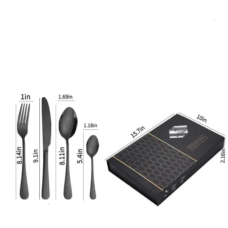 Gold Silverware Set with Box, 16/24-Piece Stainless Steel Gold Flatware Housewarming Cutlery Gift Set, Kitchen Utensils Knife Fo