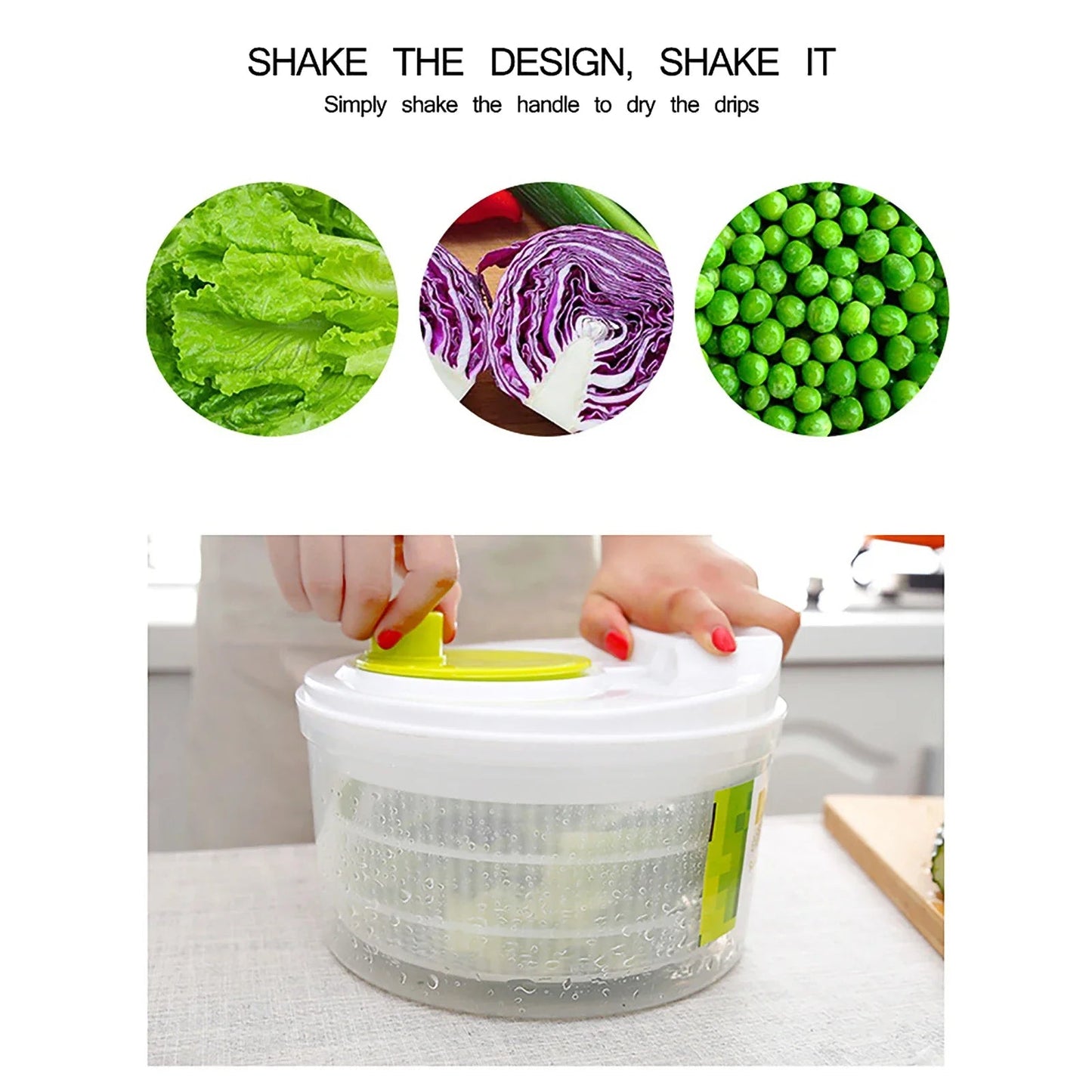 Plastic Manual Vegetable Drier Salad Spinner Lettuce Greens Washer Crisper Strainer Household Kitchen Salad Vegetable Drier Tool