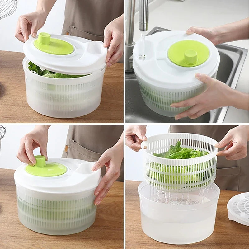 Plastic Manual Vegetable Drier Salad Spinner Lettuce Greens Washer Crisper Strainer Household Kitchen Salad Vegetable Drier Tool
