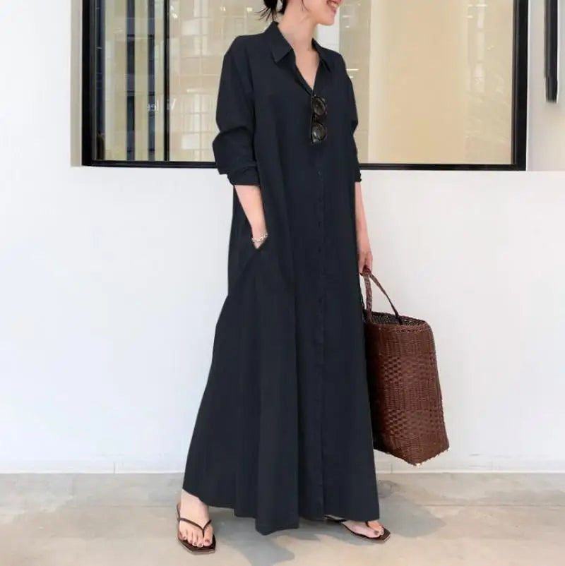 Lapel Shirt Dress Khimar Abaya, Long Sleeve Islamic Clothing for Women, Dubai Kaftan, Turkish Modesty Robe Jilbab