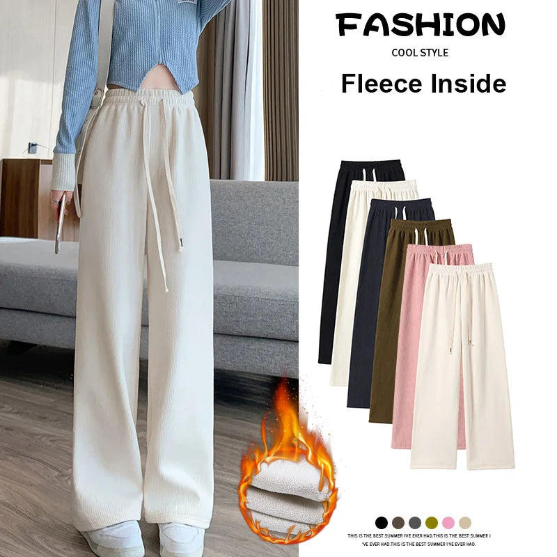 Women Long Pants Autumn Winter Women Elastic Waist Straight Long Wide leg pants 2023 Casual Female Long Pants Trousers
